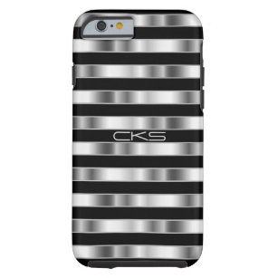 Pure Silver Metallic Stripes   Monogrammed Tough iPhone 6 Case