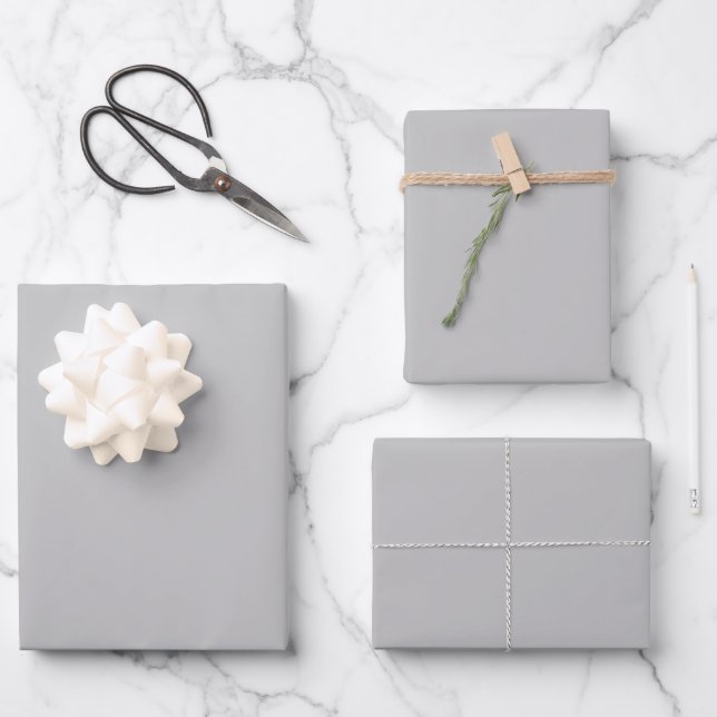 Pure Silver Solid Colour Wrapping Paper Sheet (Front)