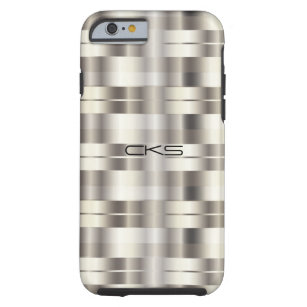 Pure Silver Stripes   Monogrammed Tough iPhone 6 Case