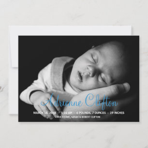 Pure simply blue baby statistic birth announcement