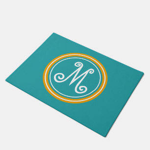 Pure Turquoise and Harvest Pumpkin Monogram Doormat