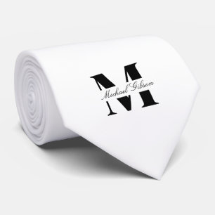 Pure White Custom Monogram Wedding Groomsmen Tie