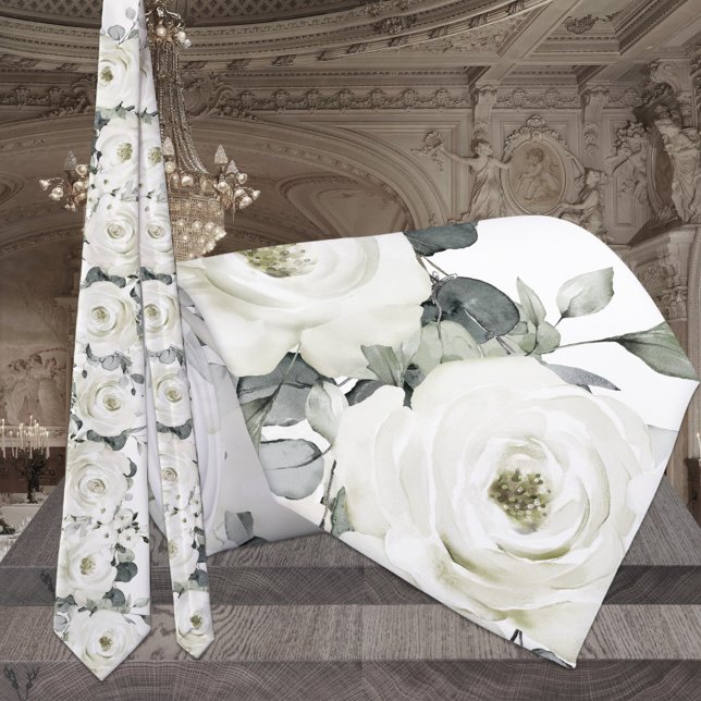 Pure White Desdemona Roses & Eucalyptus Wedding Tie (Creator Uploaded)