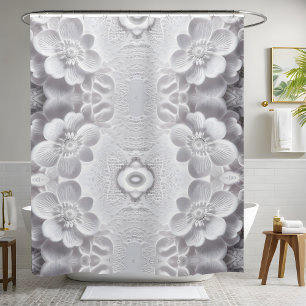 Pure White Floral Shower Curtain