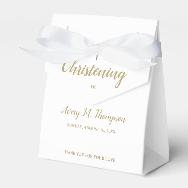 Pure white gold cross Script Christening Favour Box (Front Side)