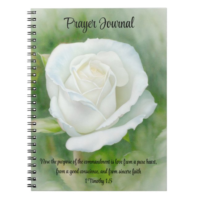 Pure White Rose Flower Faith Bible Verse Prayer Notebook (Front)