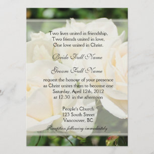 Pure white rose flowers Christian wedding Invitation