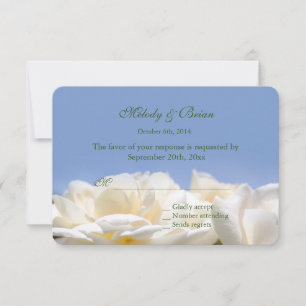 pure white rose flowers wedding rsvp card