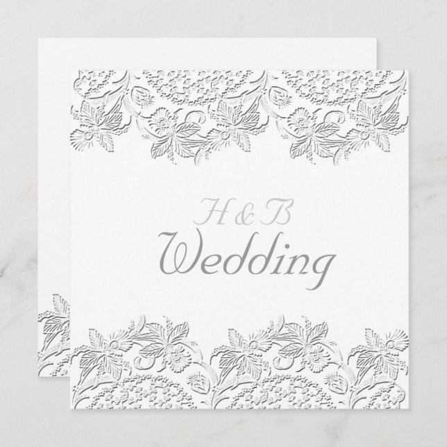 Pure White Vintage French Lace Round Wedding Invitation (Front/Back)