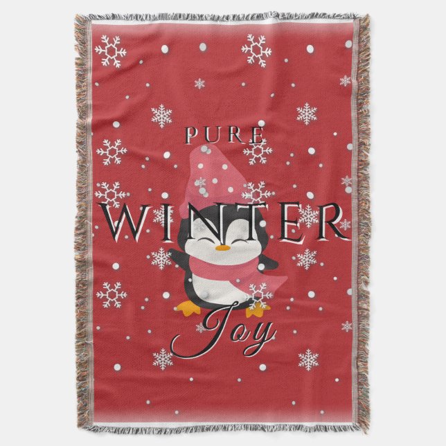 Pure Winter Joy w/ Penguin and Snow Throw Blanket (Front Vertical)