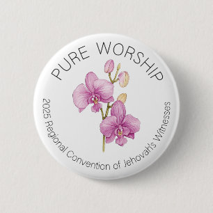 Pure Worship 2025 Round Convention Pin w Orchids