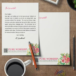 Pure Worship JW 2025 Convention Letter Writing Custom Letterhead