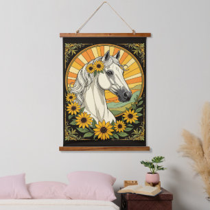 Purebred Horse And Black Eyed Susan Flowers Hanging Tapestry