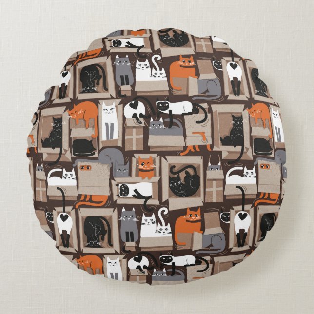 Purfect feline architecture // fun cats and boxes round cushion (Front)