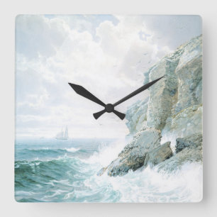 Purgatory Cliff Fine Art Watercolor Seascape Square Wall Clock