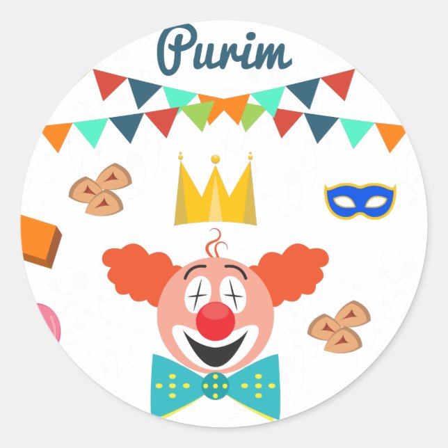 purim classic round sticker (Front)