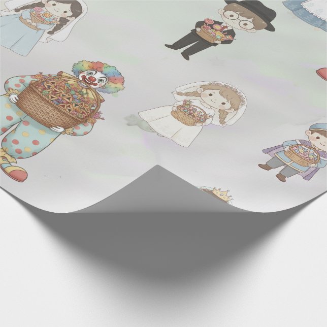 Purim Costume Kids Character Collectio Wrapping Paper (Corner)