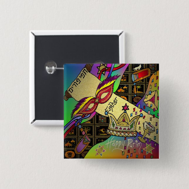 Purim Esther Celebration Art Print Square Button (Front & Back)