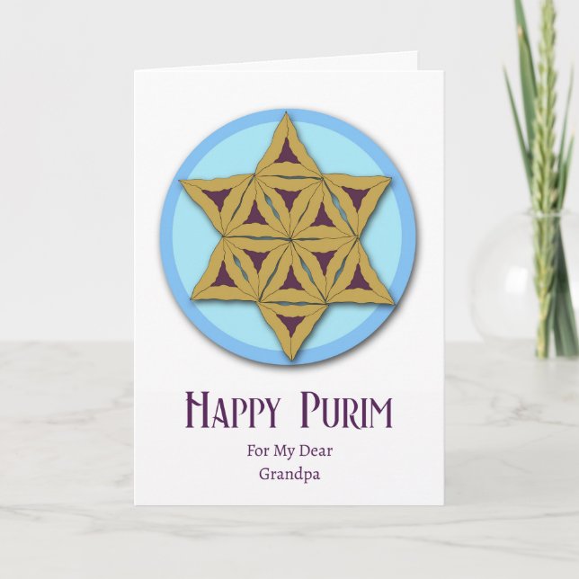 Purim for Grandpa Hamantaschen Magen David Card (Front)