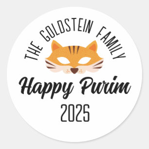 Purim fox mask masquerade costume classic round sticker