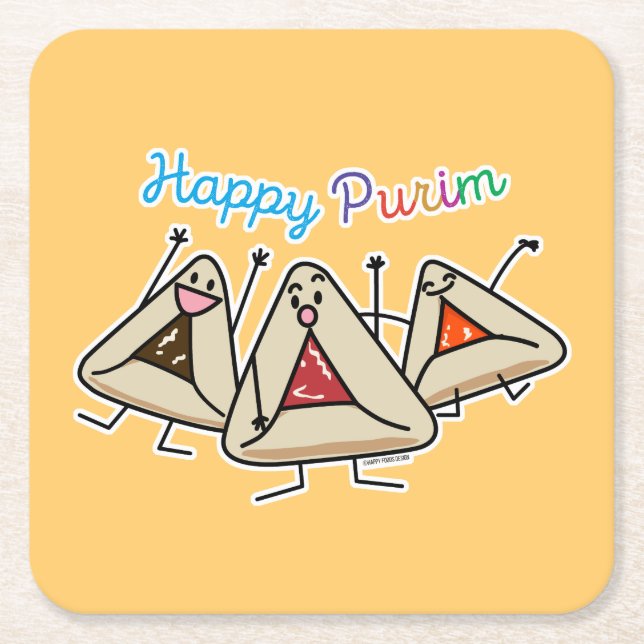 Purim hamantaschen pastry Sameach Oznei Haman Square Paper Coaster (Front)