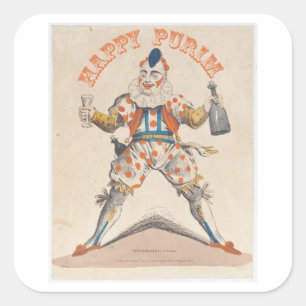 Purim. Happy Clown. Lechaim Square Sticker