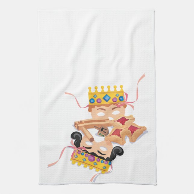 Purim Mask and Cookies Tea Towel (Vertical)