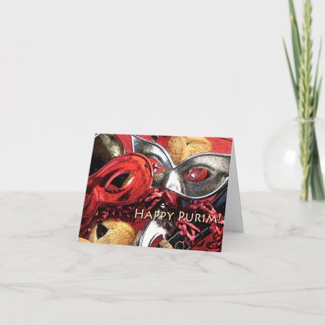 Purim Masks & Hamantashen Card (Front)