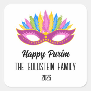Purim purple mask masquerade costume square sticker