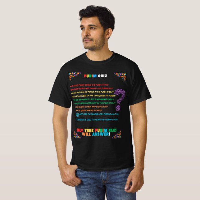Purim Quiz – Test Your Knowledge About This Jewish T-Shirt (Front Full)