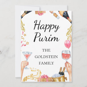 Purim Red Wine Champaign Drinks Mishloach Manot  Holiday Card