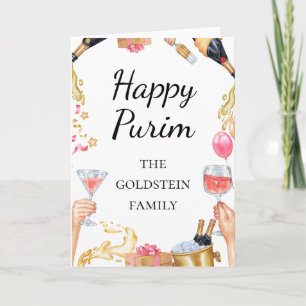 Purim Red Wine Champaign Drinks Mishloach Manot  Holiday Card