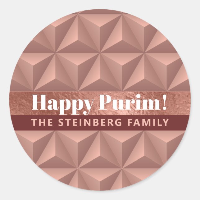  Purim Rose Gold Luxury Pattern Round Sticker. Classic Round Sticker (Front)