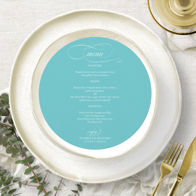 Purist Blue Elegant Round Wedding Menu (Creator Uploaded)