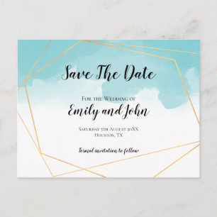Purist Blue Watercolor Geometric Save The Date Postcard