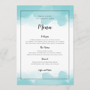 Purist Blue Watercolors Black Script Wedding Menu