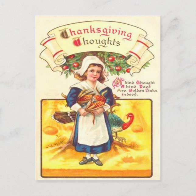 Puritan Girl & Turkey Postcard (Front)