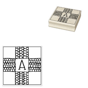 PURL KNIT CHECK 2.5" Square Rubber Stamp + Initial