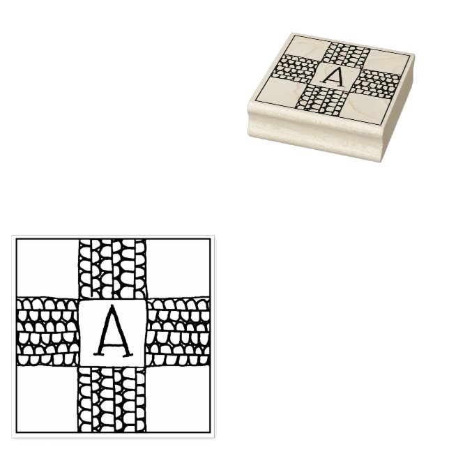 PURL KNIT CHECK 2.5" Square Rubber Stamp + Initial (Stamped)