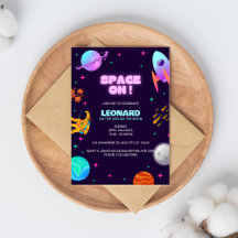 Purle Blue Space Birthday Invitation