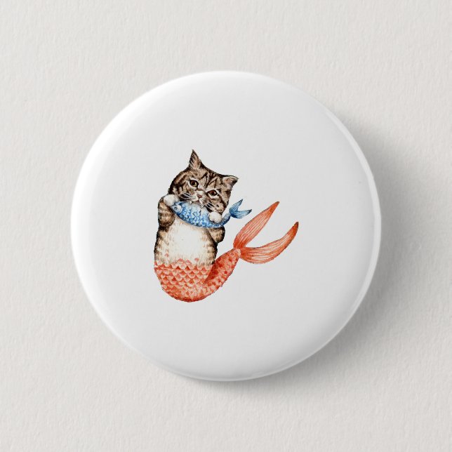 Purmaid Cat Mermaid 6 Cm Round Badge (Front)