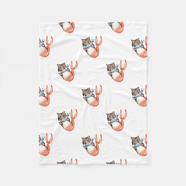 Purmaid Cat Mermaid Fleece Blanket (Front)
