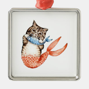 Purmaid Cat Mermaid Metal Ornament