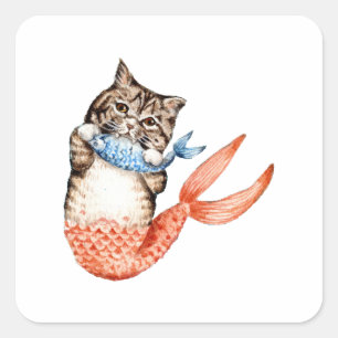Purmaid Cat Mermaid Square Sticker