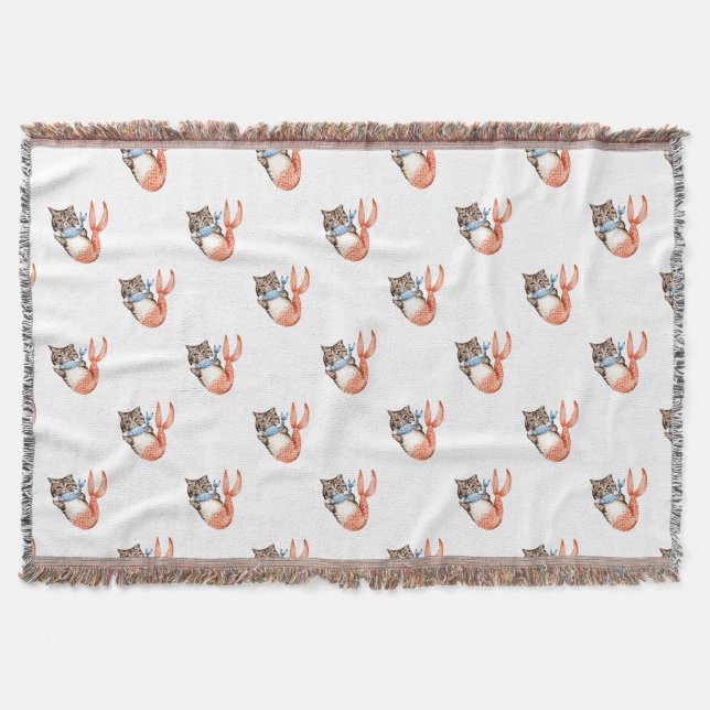 Purmaid Cat Mermaid Throw Blanket (Front)