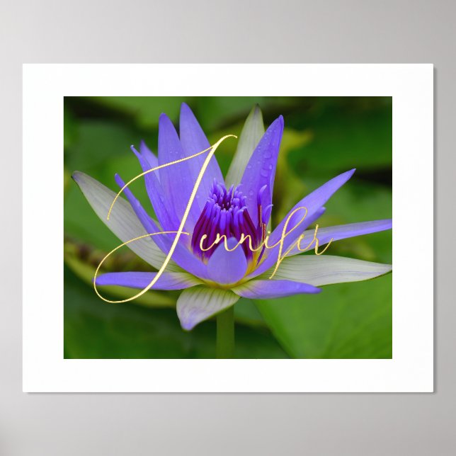Purp Water Lily Personalised Foil Name Foil Prints (Front)