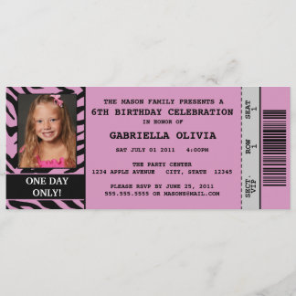 Purpl Zebra Event Ticket Birthday Party Invitation