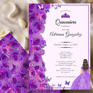 Purple 15th Birthday Roses and Dress Quinceanera Invitation