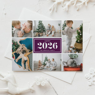 Purple 2025 Happy New Year Photo Collage Holiday Postcard
