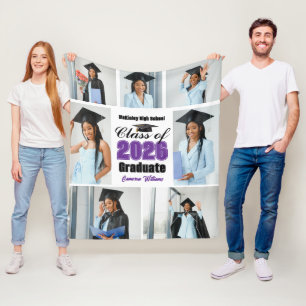 Purple 2026 Graduation Photo Collage Graduate Fleece Blanket